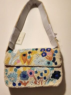 Collection XIIX Floral Beaded Shoulder Bag in Beige & Blue